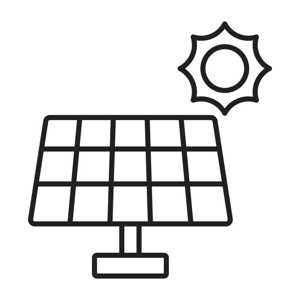 solar célula painel e Sol verde energia linha ícone. vetor