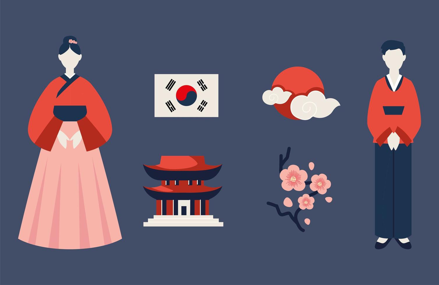 conjunto de ícones coreanos vetor