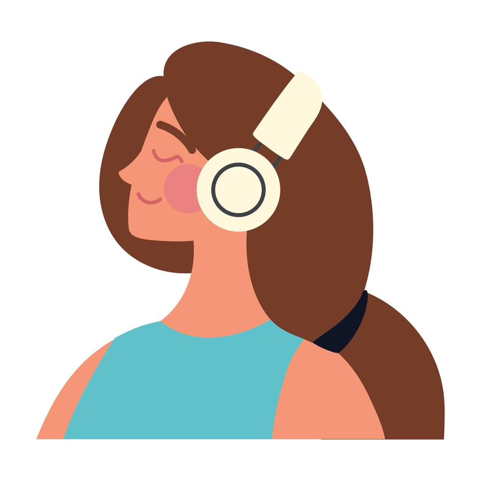 mulher usando fones de ouvido vetor
