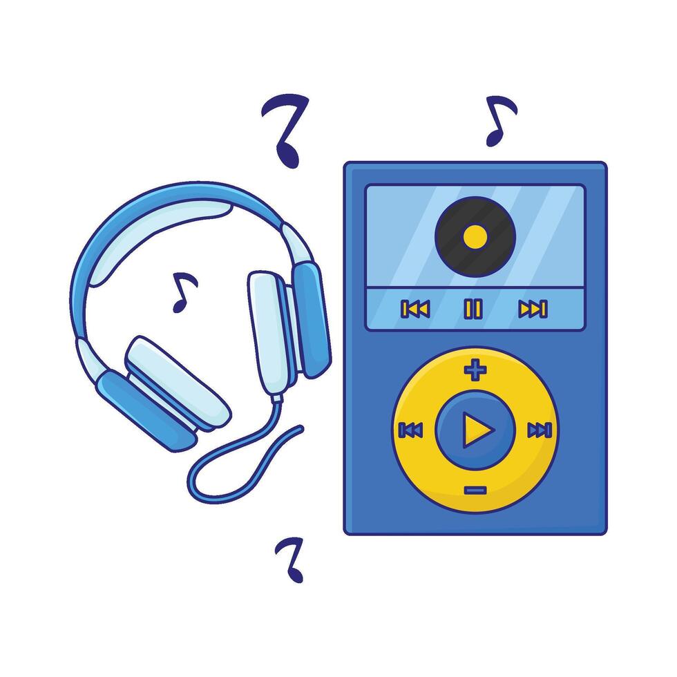 ilustração do mp3 jogador com fone de ouvido vetor