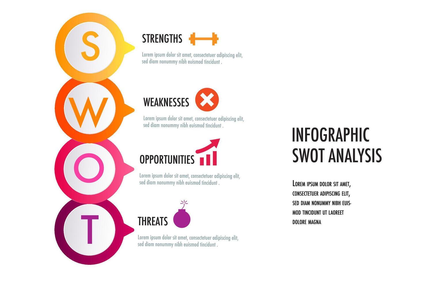 infográfico modelo para swot análise para marketing pode Aplique diagrama estrutura visão, moderno degrau Linha do tempo infográficos Projeto vetor e apresentação o negócio