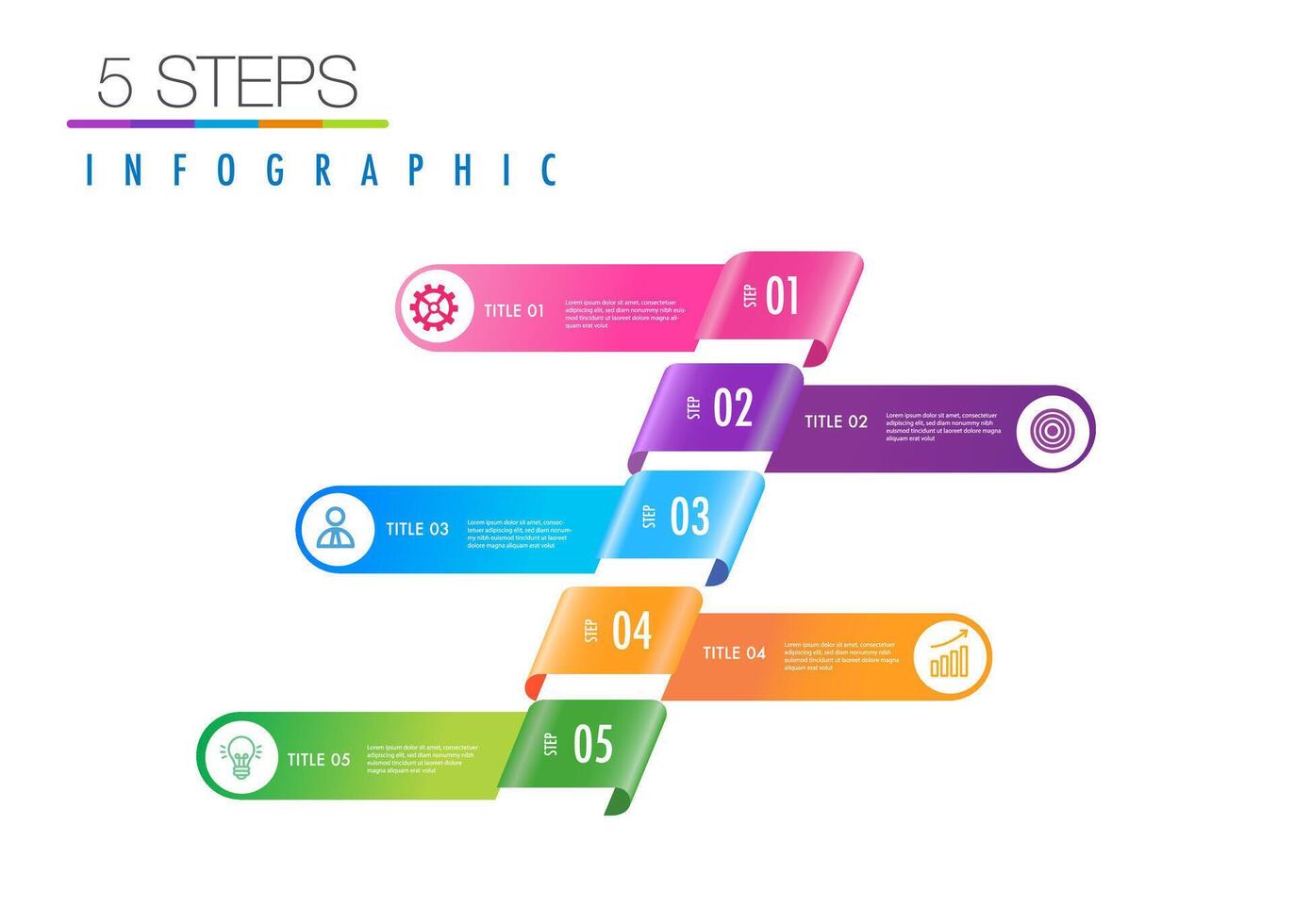 infográfico modelo 5 degrau para o negócio direção, marketing estratégia, diagrama, dados, brilho, seta Linha do tempo, para apresentação relatório e progresso vetor