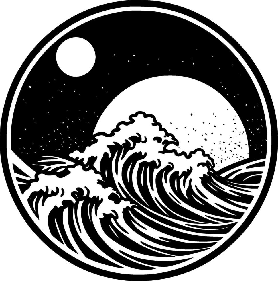 mar - Preto e branco isolado ícone - vetor ilustração