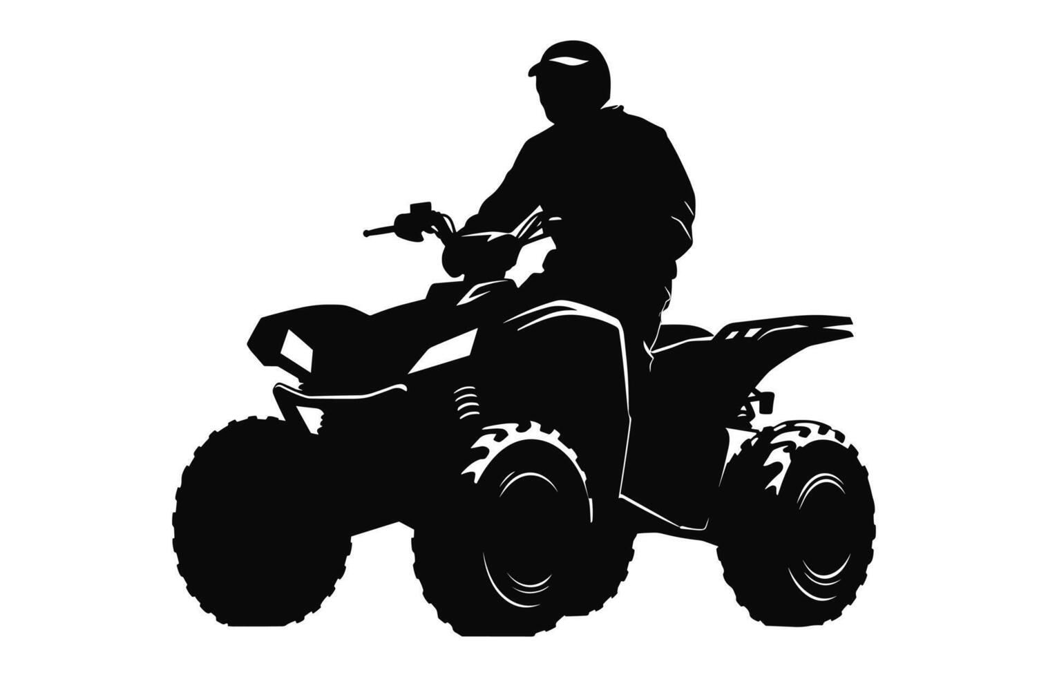 piloto equitação atv Preto silhueta isolado em uma branco fundo, uma homem equitação atv Preto vetor