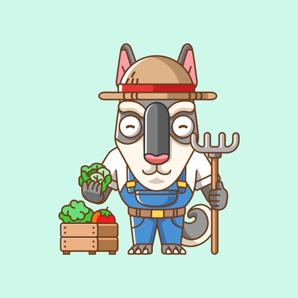 fofa cachorro agricultores colheita fruta e legumes desenho animado animal personagem mascote ícone plano estilo ilustração conceito vetor