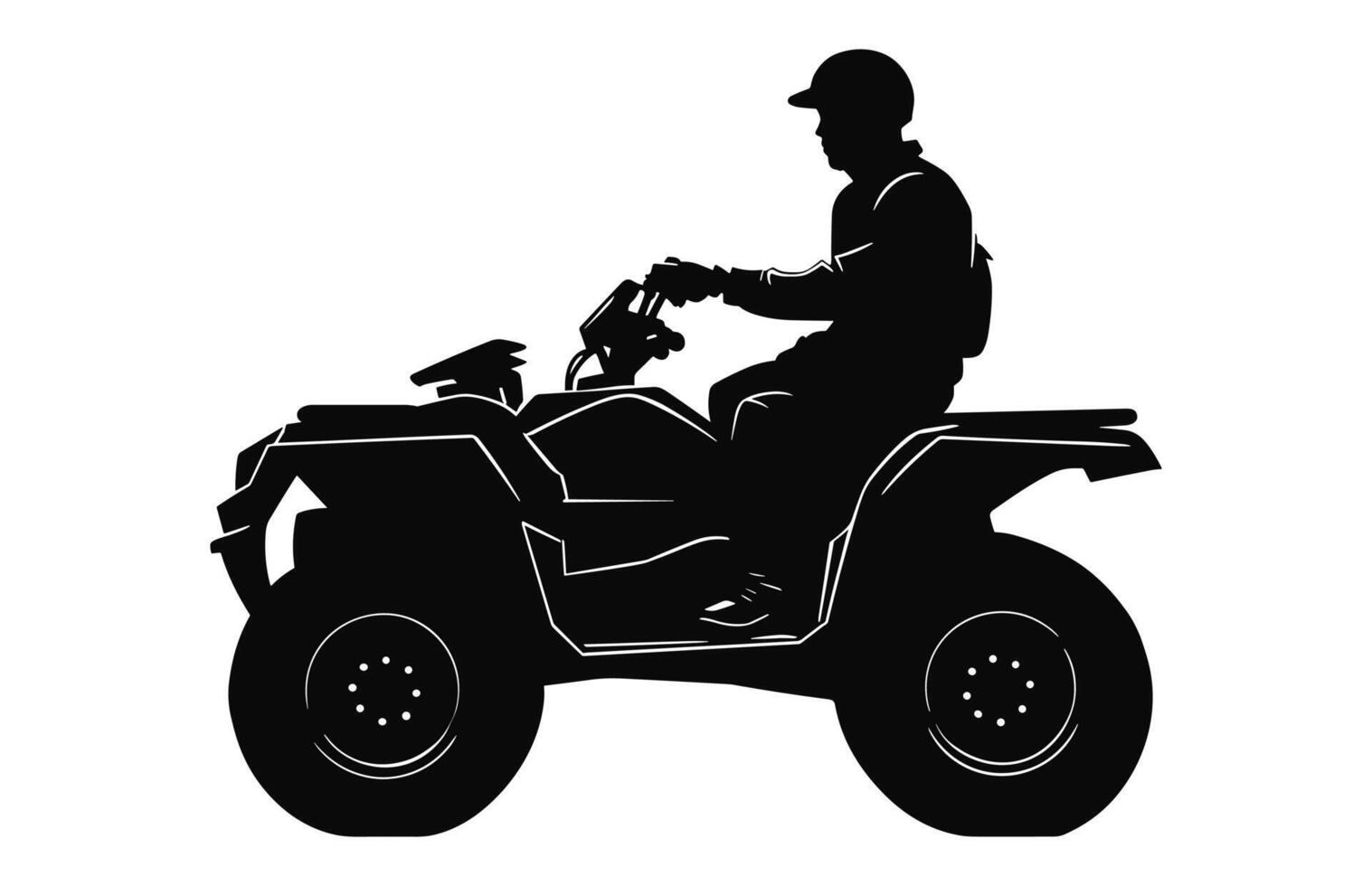 piloto equitação atv Preto silhueta isolado em uma branco fundo, uma homem equitação atv Preto vetor