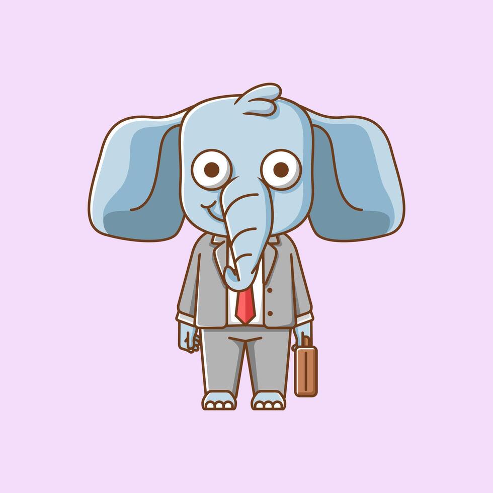 fofa elefante homem de negocios terno escritório trabalhadores desenho animado animal personagem mascote ícone plano estilo ilustração conceito vetor