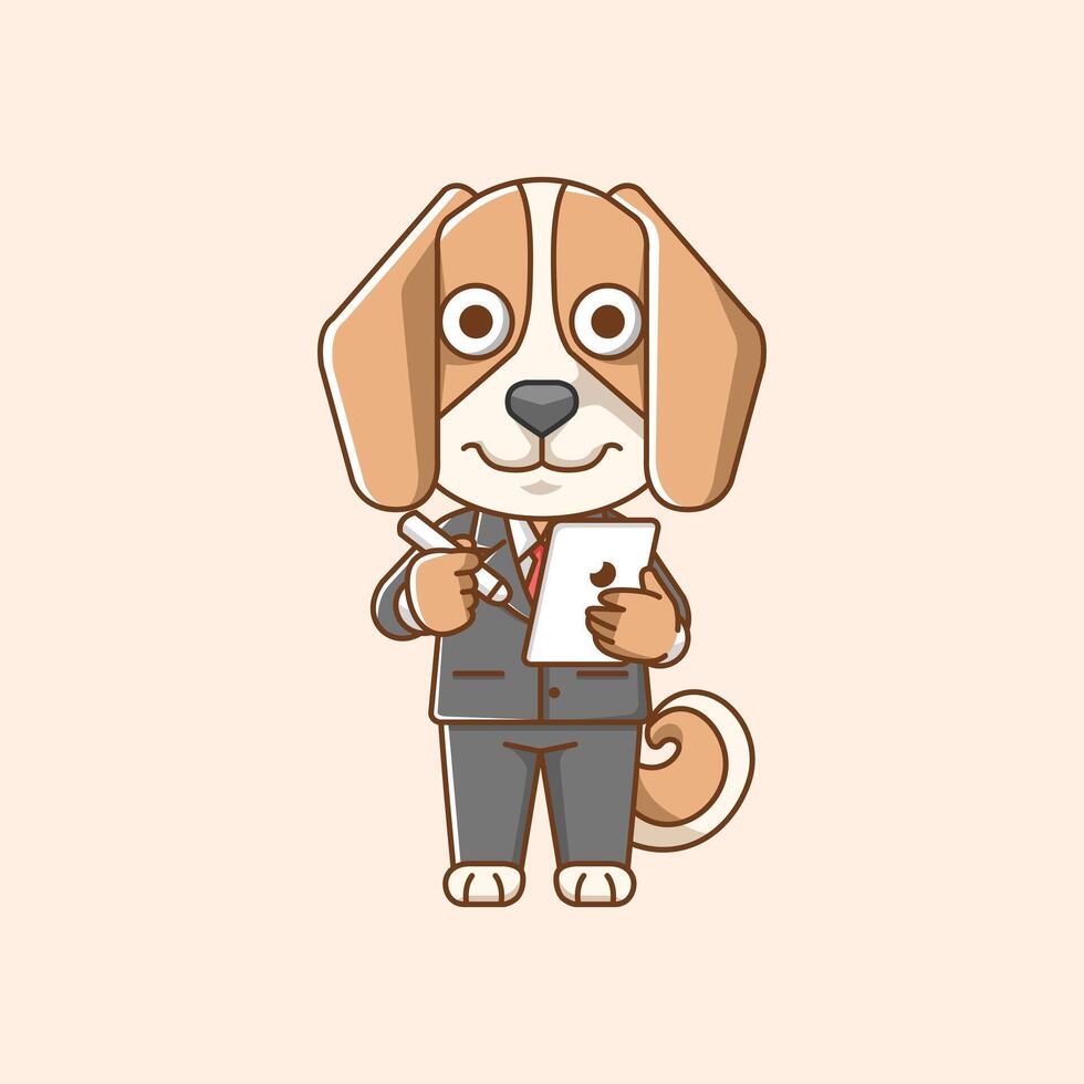fofa cachorro homem de negocios terno escritório trabalhadores desenho animado animal personagem mascote ícone plano estilo ilustração conceito vetor