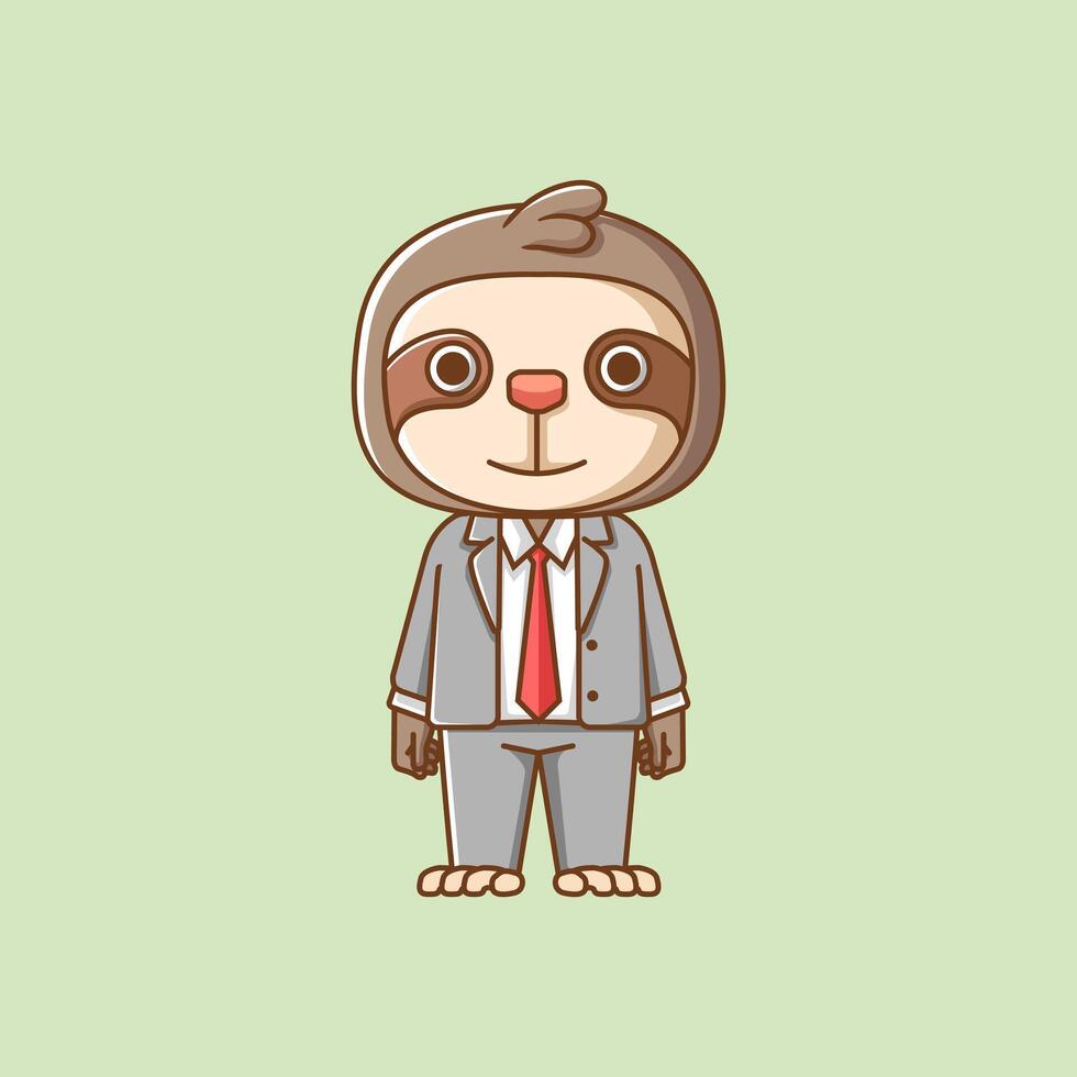 fofa bicho-preguiça homem de negocios terno escritório trabalhadores desenho animado animal personagem mascote ícone plano estilo ilustração conceito vetor