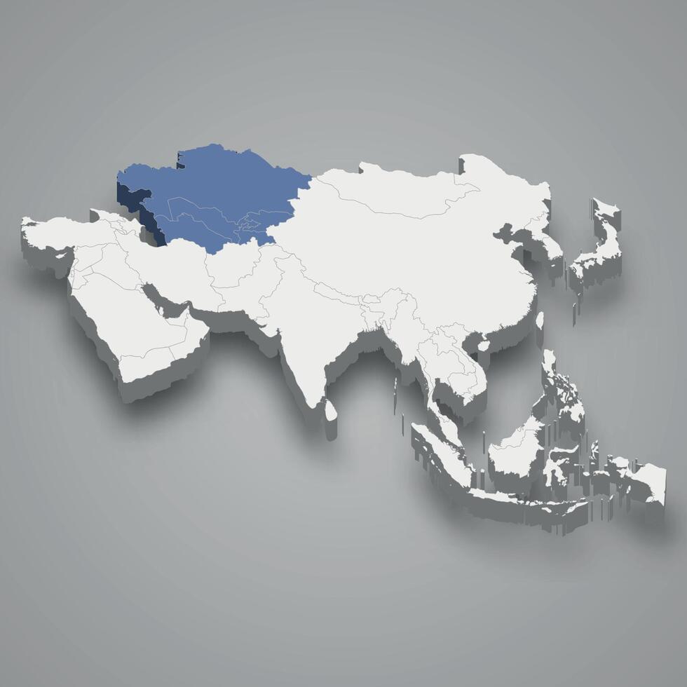 central Ásia localização dentro Ásia 3d mapa vetor