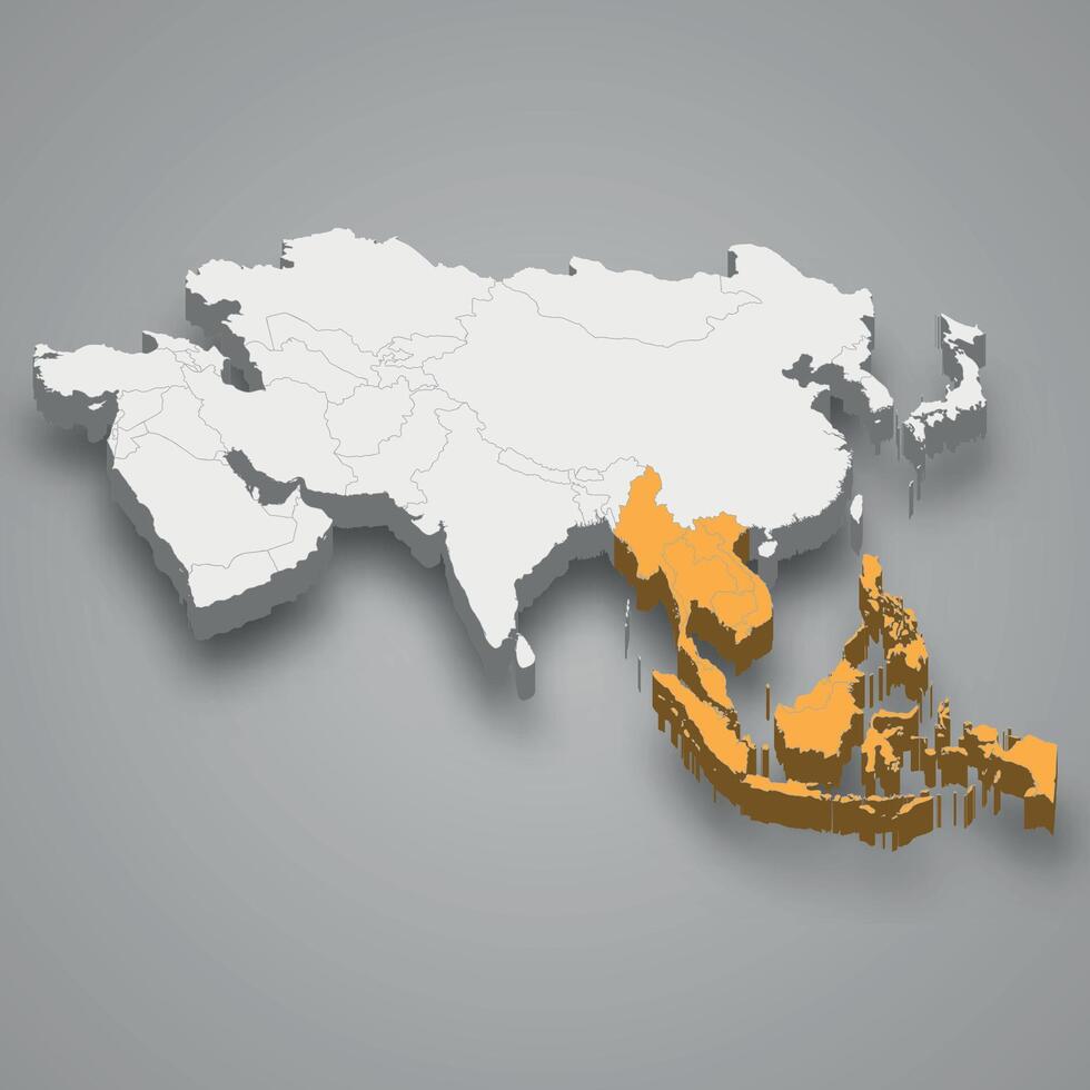 sudeste Ásia localização dentro Ásia 3d mapa vetor