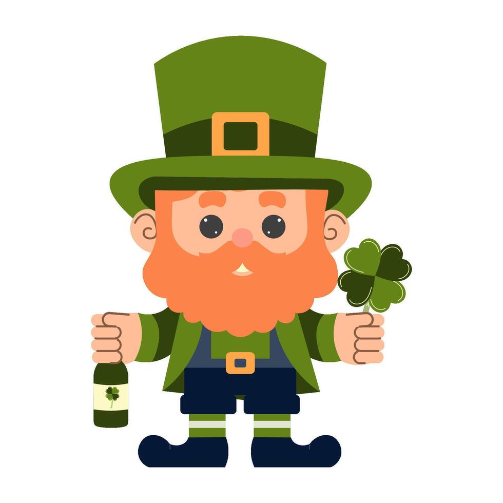 desenho animado duende com irlandês cerveja, trevo. vetor ilustração. st. patrick's dia. isolado objeto