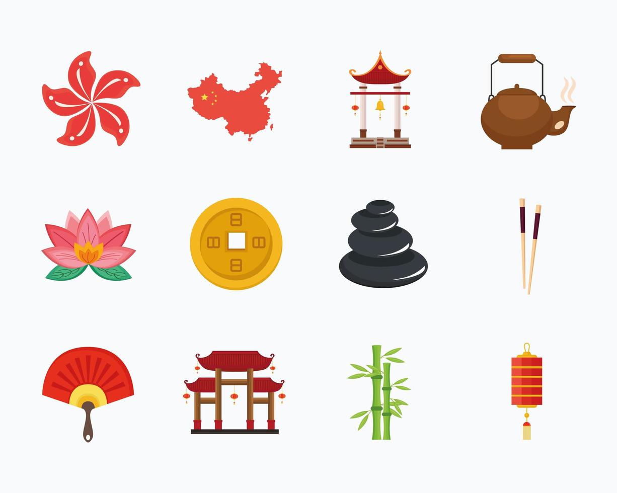 doze ícones da cultura chinesa vetor