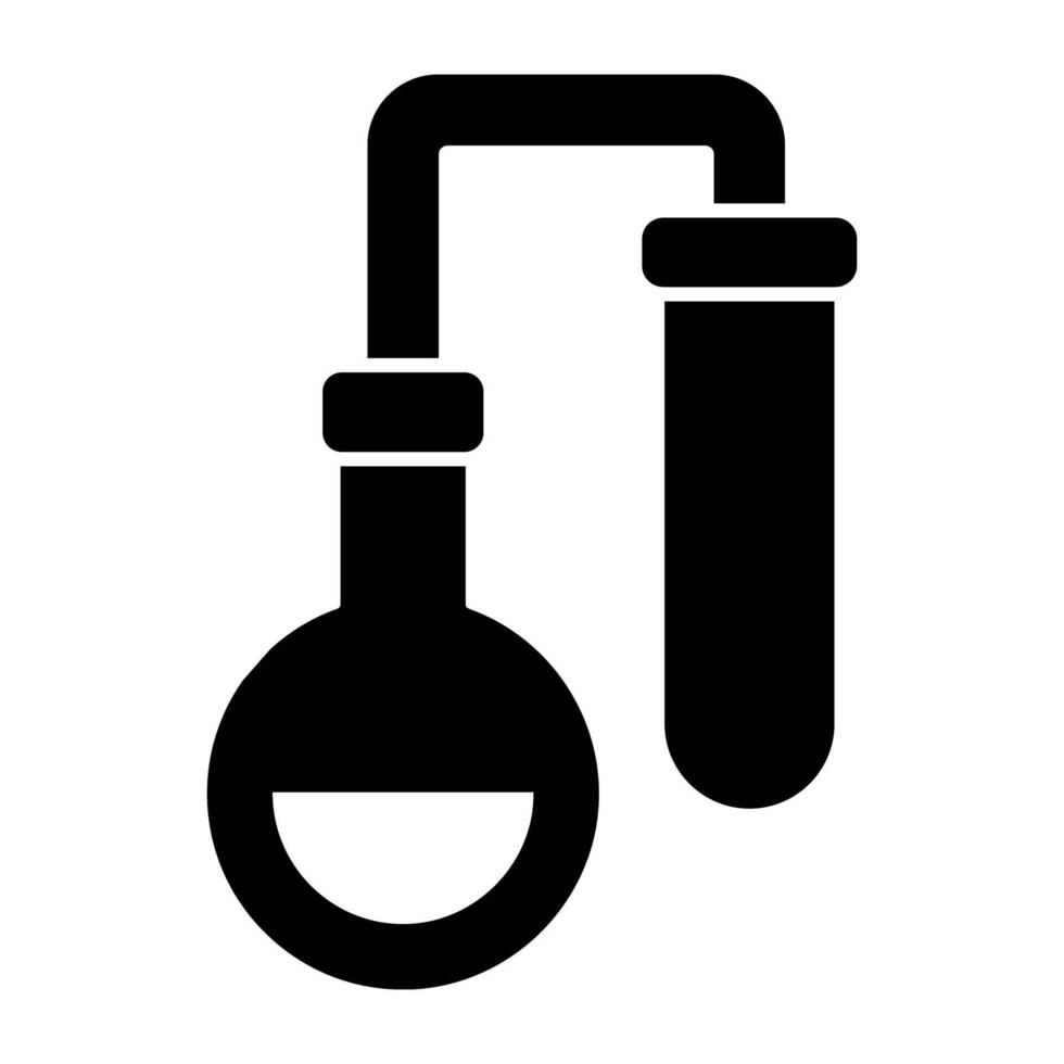 químico frasco com teste tubo ícone dentro sólido projeto, químico experimentar conceito vetor