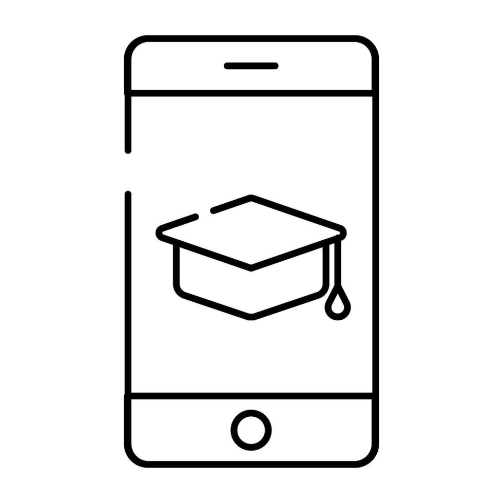 mortarboard dentro Smartphone, ícone do Móvel Educação vetor