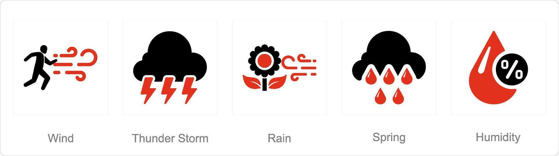 uma conjunto do 5 misturar ícones Como vento, trovoada, chuva vetor