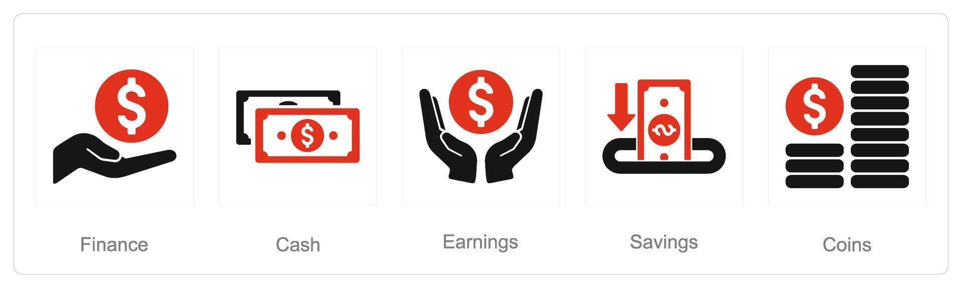 uma conjunto do 5 finança ícones Como finança, dinheiro, ganho vetor