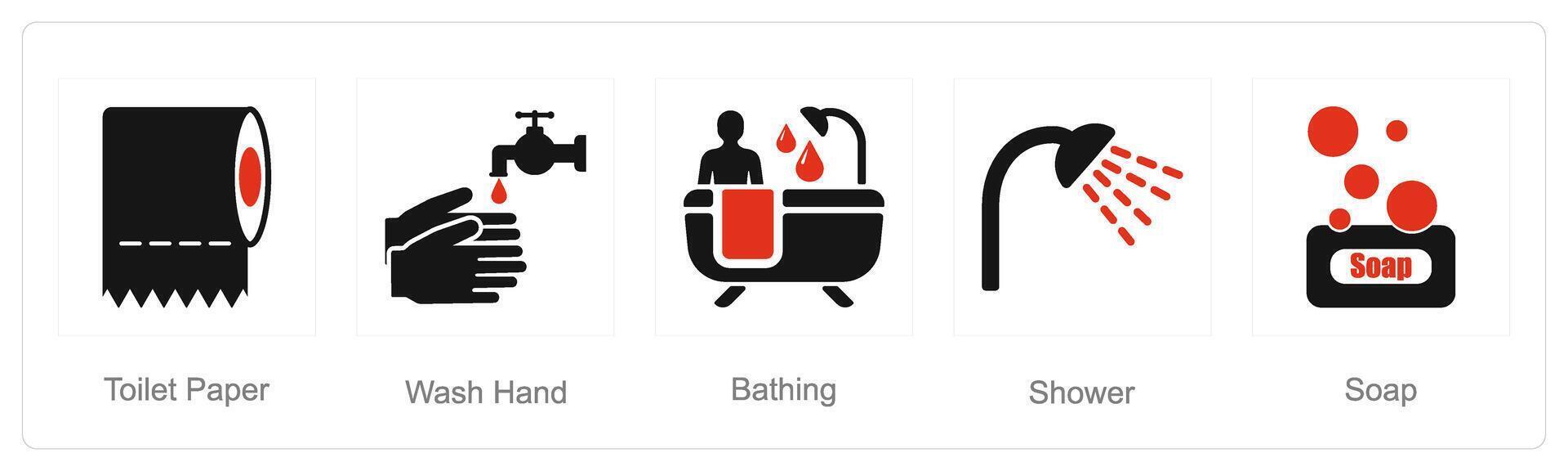 uma conjunto do 5 higiene ícones Como banheiro papel, lavar mão, tomando banho vetor
