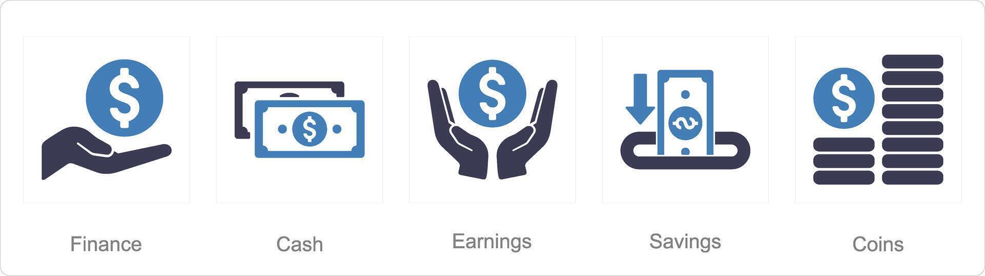 uma conjunto do 5 finança ícones Como finança, dinheiro, ganho vetor