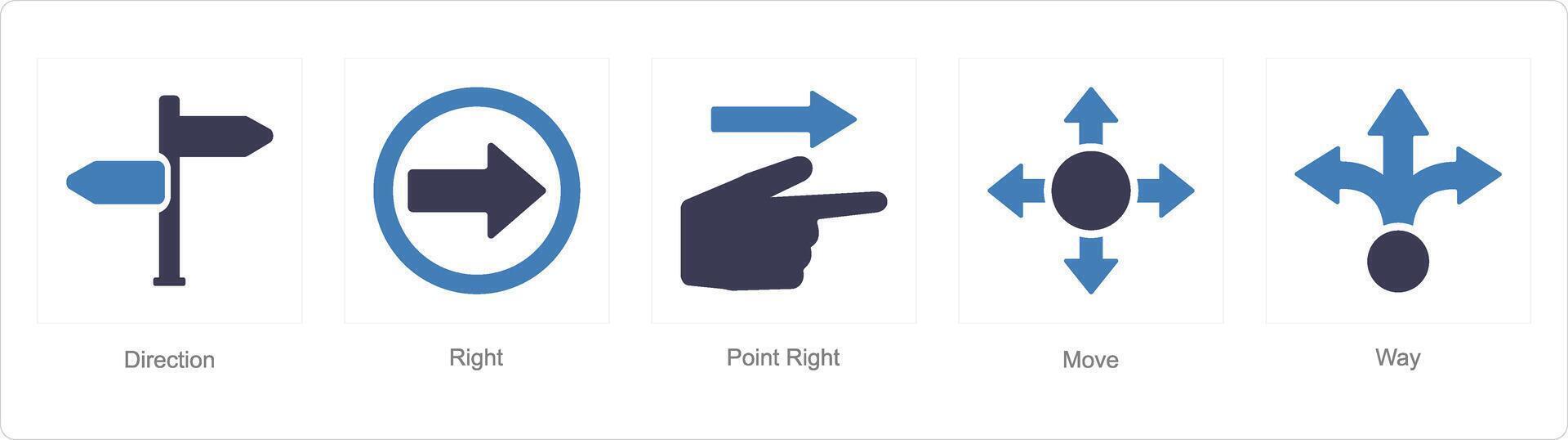 uma conjunto do 5 direção ícones Como direção, certo, ponto certo vetor