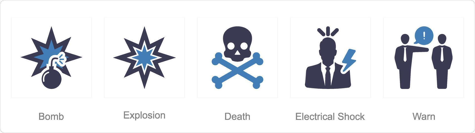 uma conjunto do 5 perigo Perigo ícones Como bombear, explosão, morte, elétrico choque vetor