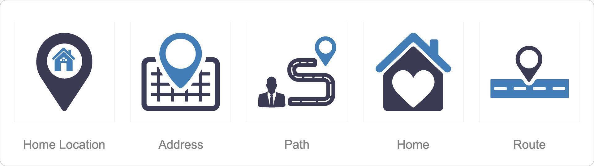 uma conjunto do 5 localização ícones Como casa localização, endereço, caminho vetor