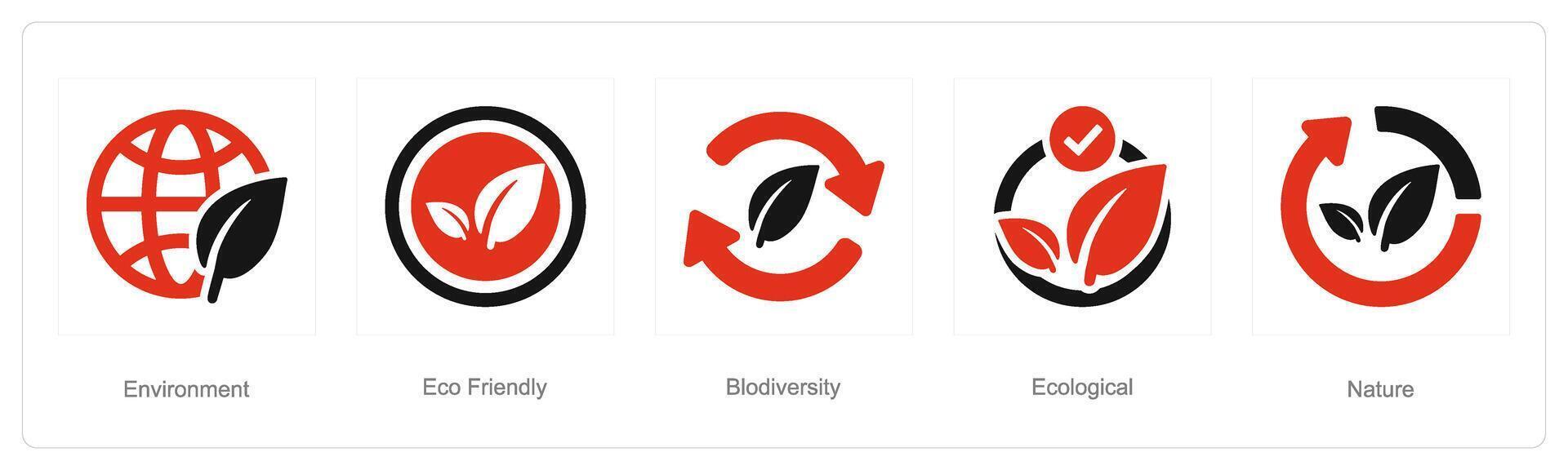 uma conjunto do 5 ecologia ícones Como ambiente, eco amigável, biodiversidade vetor