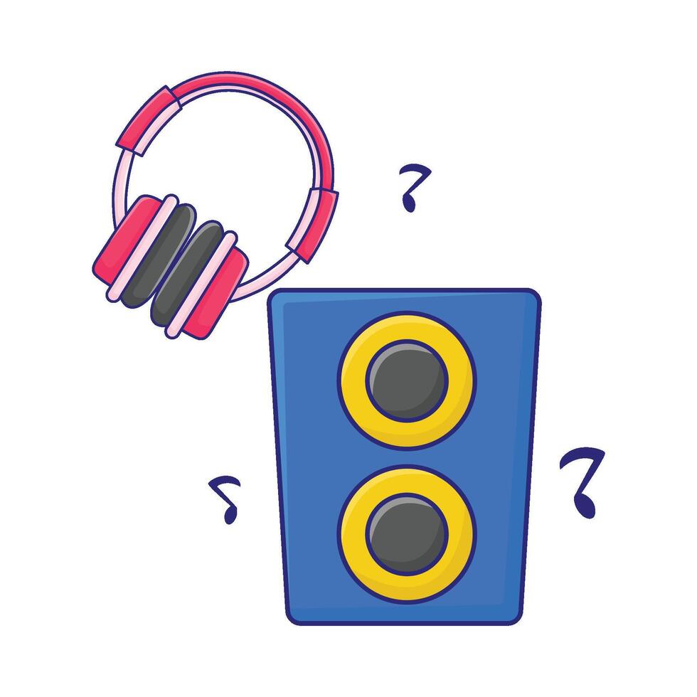 ilustração do fone de ouvido com música alto falante vetor
