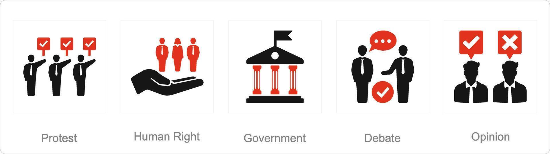 uma conjunto do 5 liberdade do discurso ícones Como protesto, humano certo, governo vetor