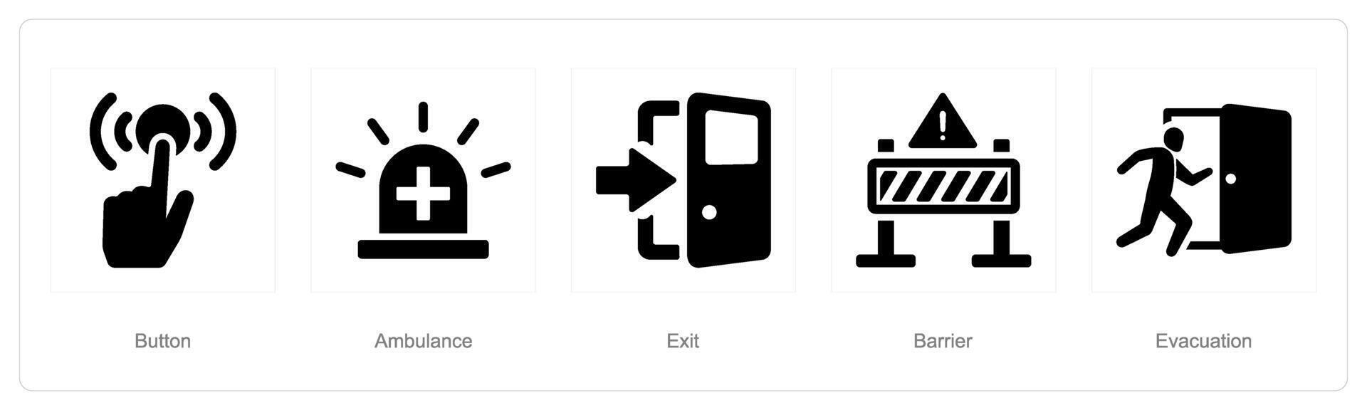 uma conjunto do 5 emergência ícones Como botão, ambulância, Saída vetor