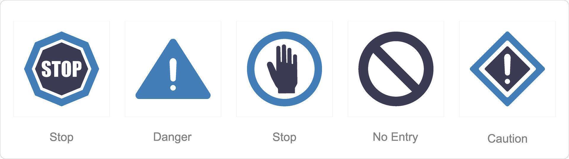 uma conjunto do 5 perigo Perigo ícones Como parar, perigo, não entrada vetor