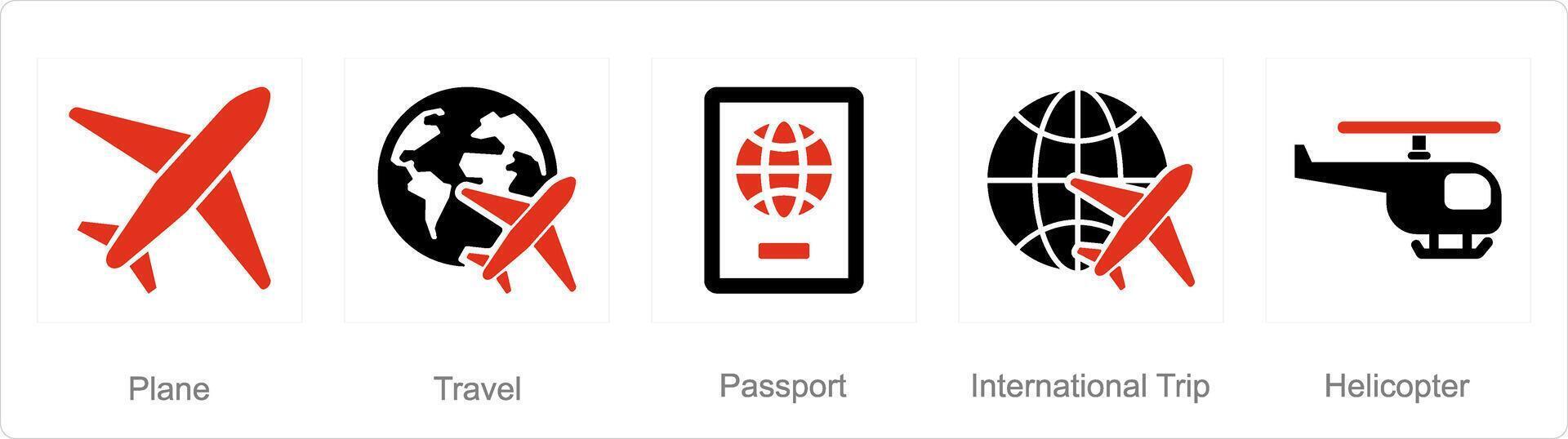 uma conjunto do 5 misturar ícones Como avião, viagem, Passaporte vetor