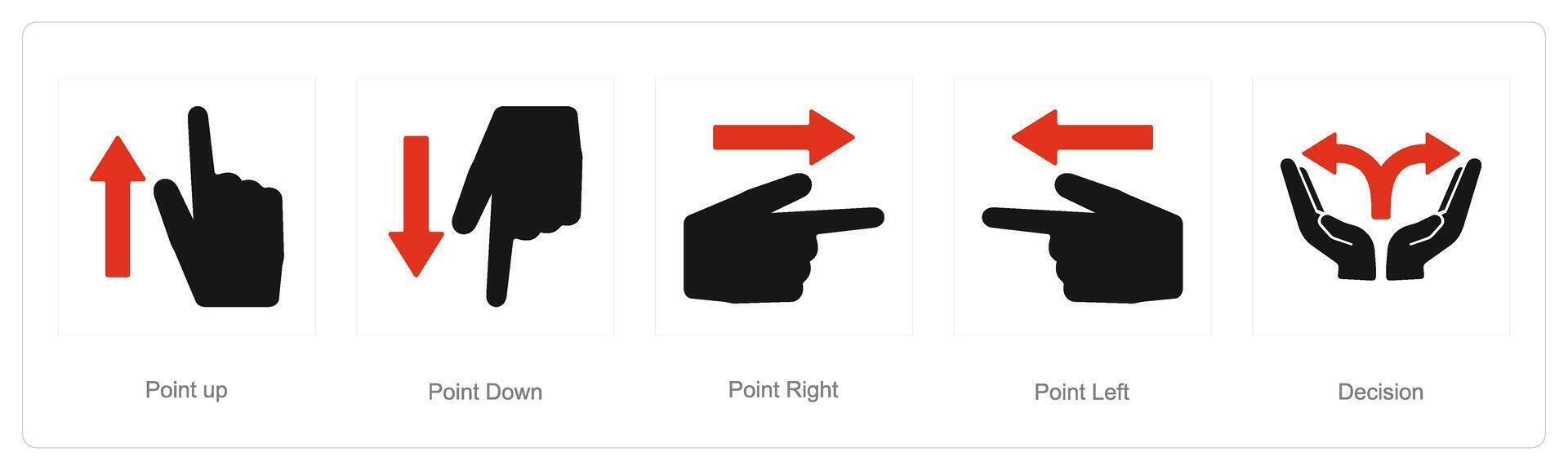 uma conjunto do 5 direção ícones Como ponto acima, ponto abaixo, ponto certo vetor