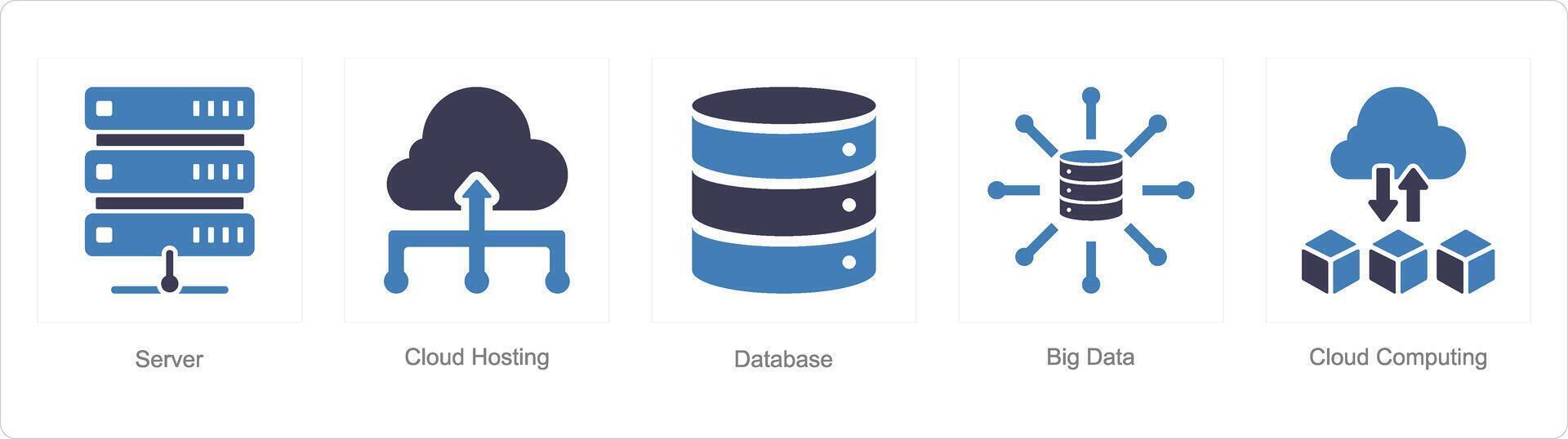 uma conjunto do 5 dados análise ícones Como servidor, nuvem hospedagem, base de dados vetor