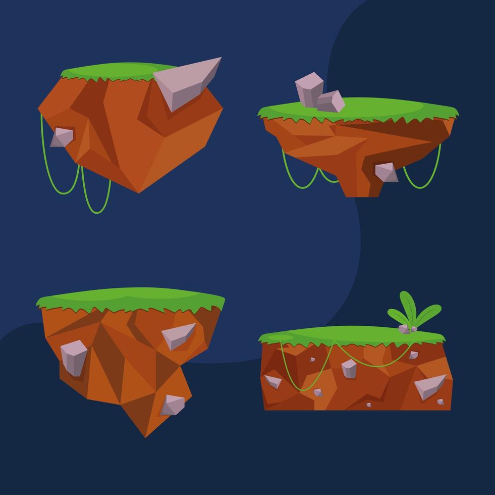 quatro ícones de videogame de floresta vetor