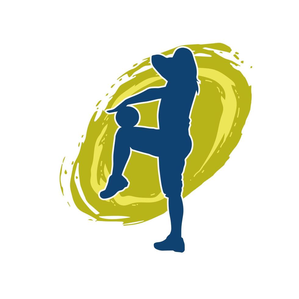 silhueta do uma fino desportivo mulher fazendo pilates exercício usando Academia bola. silhueta do uma desportivo fêmea fazendo fisica exercício usando ginástica bola. vetor