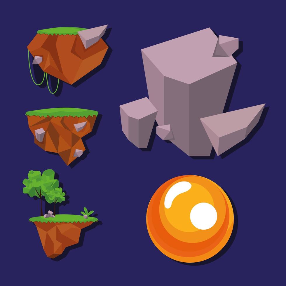 cinco ícones de videogame da floresta vetor