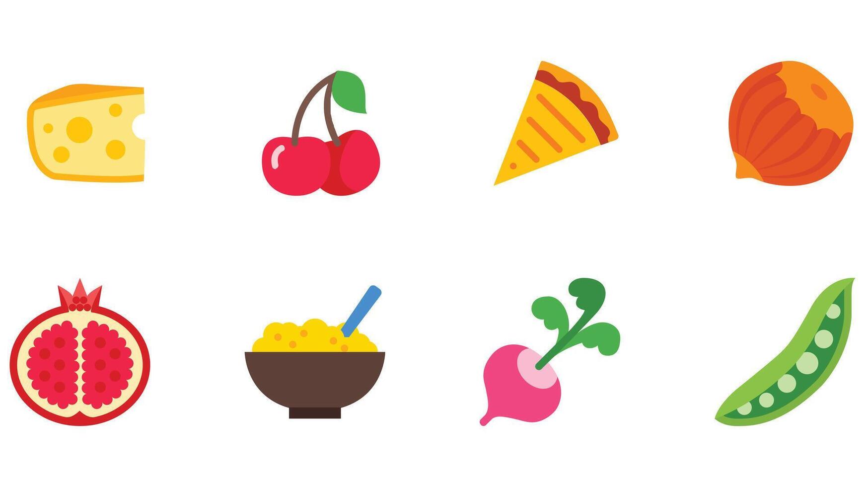 Comida e frutas vetor ícone conjunto para crianças histórias e coloração livros