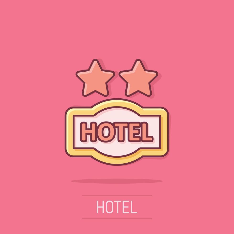 hotel 2 estrelas placa ícone dentro quadrinho estilo. Pousada desenho animado vetor ilustração em isolado fundo. Hostel quarto em formação respingo efeito o negócio conceito.