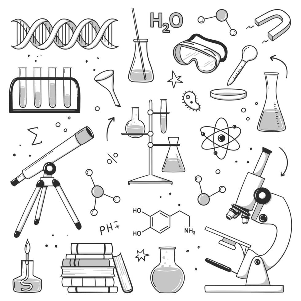 rabisco Ciência, química Educação escola. mão desenhado rabisco estilo. vetor mão desenhado linha