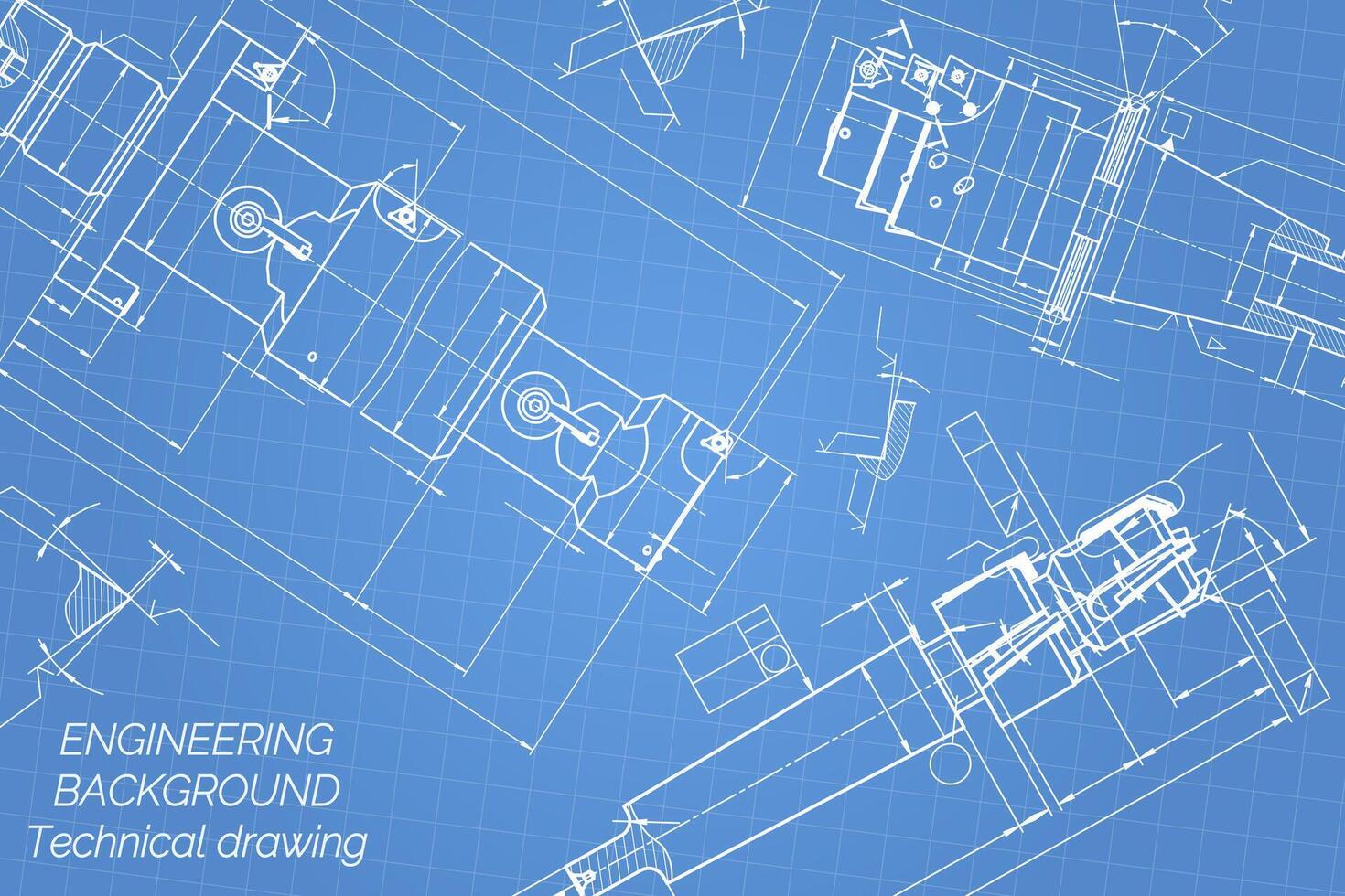 mecânico Engenharia desenhos em azul fundo. toque ferramentas, broca. técnico Projeto. cobrir. projeto. vetor ilustração.