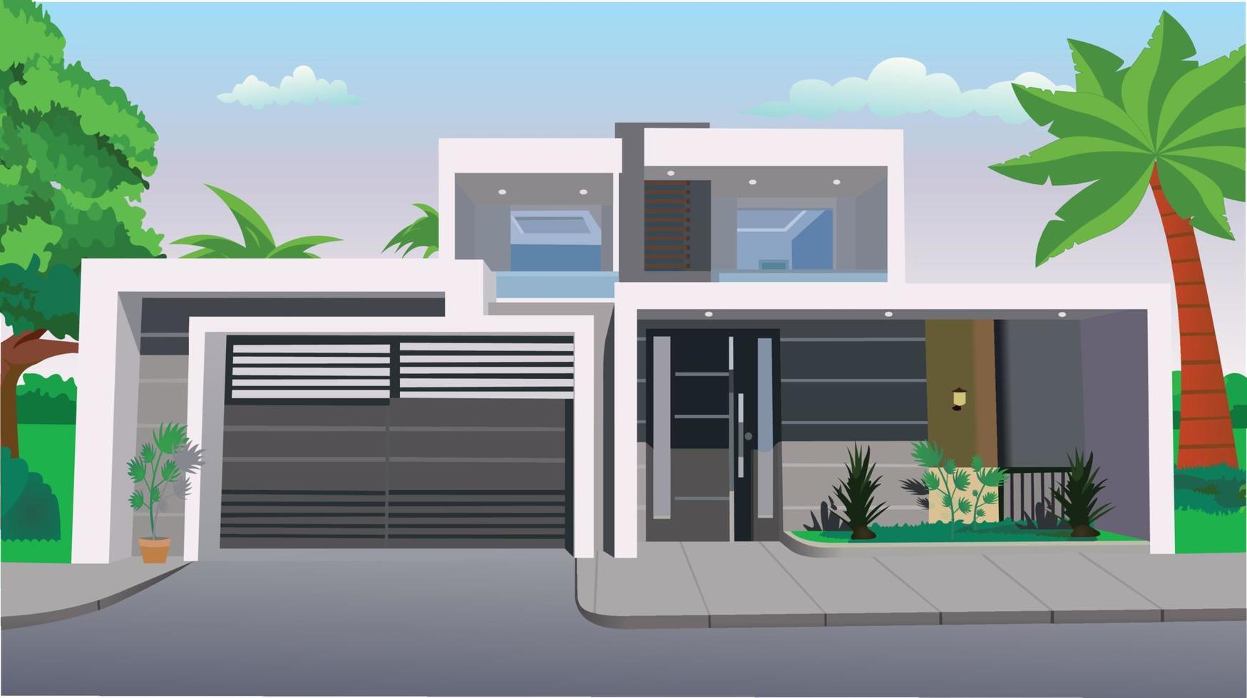 casa moderna imobiliária com piscina em ilustração vetorial de estilo simples. vetor