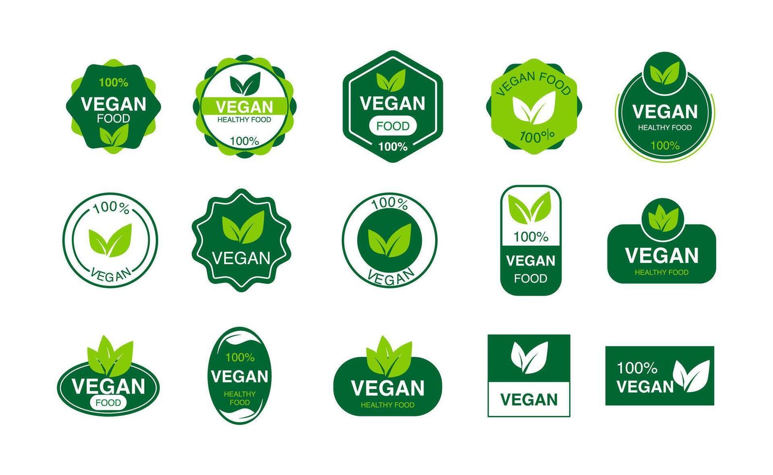 vegano ícone definir. orgânico logotipos e Distintivos. verde folha em branco fundo. vetor ilustração