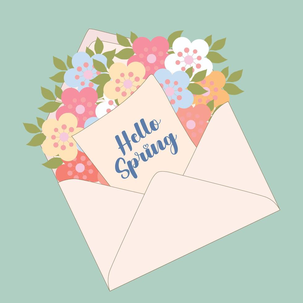 envelopes com flores, floral buquês dentro envelope. Primavera verão parabéns conceito. clipart para cumprimento cartão, convite, Casamento decoração vetor