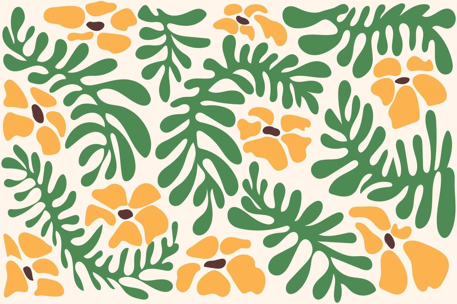 abstrato Matisse botânico arte fundo. natural mão desenhado padronizar Projeto com colorida flores simples contemporâneo estilo ilustrado Projeto para tecido, imprimir, cobrir, bandeira, papel de parede. vetor