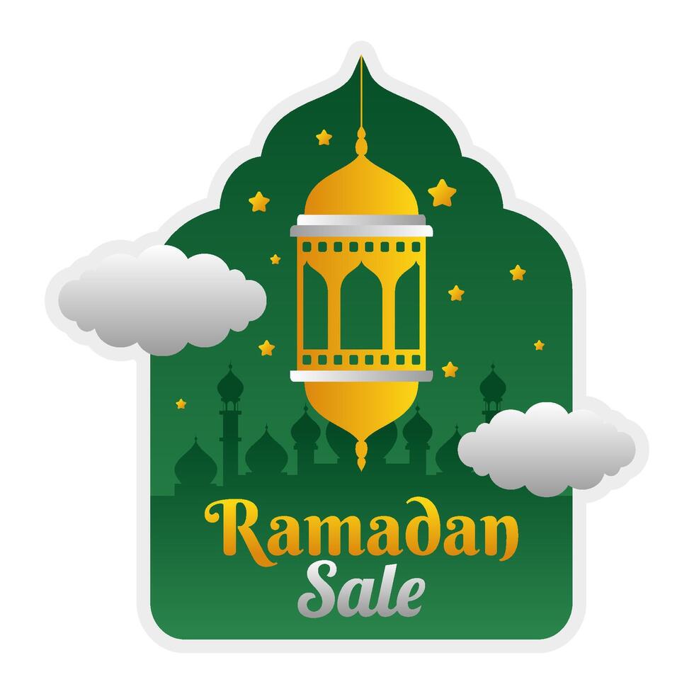 islâmico Ramadã venda rótulo crachá bandeira modelo Projeto dentro a nuvem céu fundo vetor