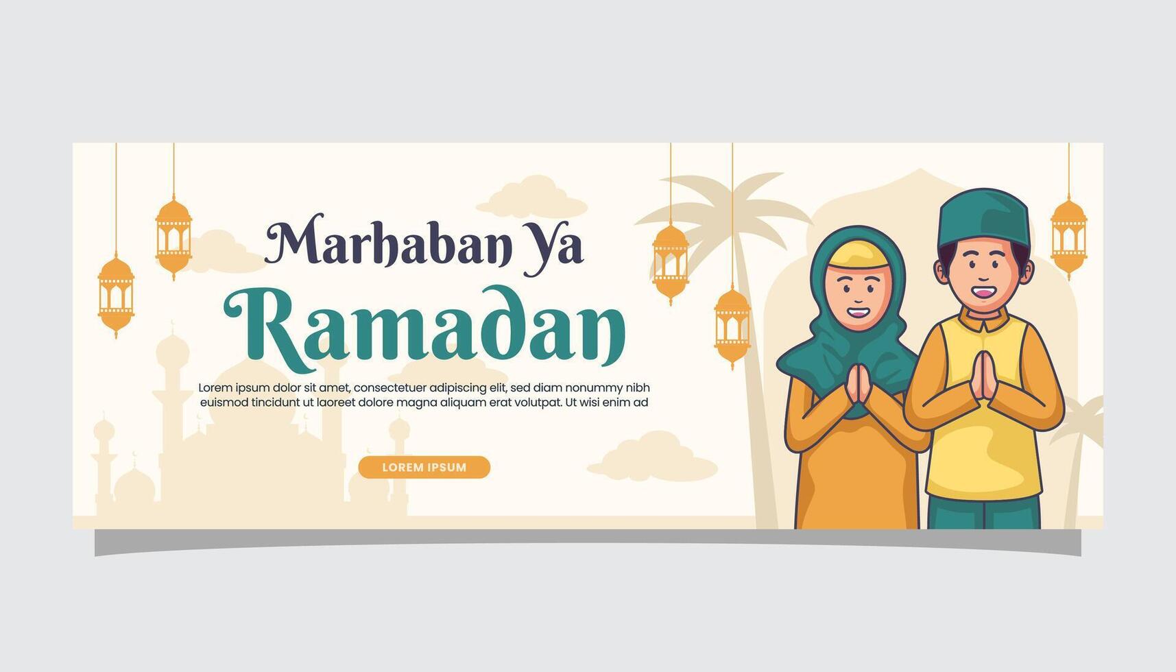bem-vinda Ramadã kareem islâmico ilustração saudações em bandeira cobrir página vetor