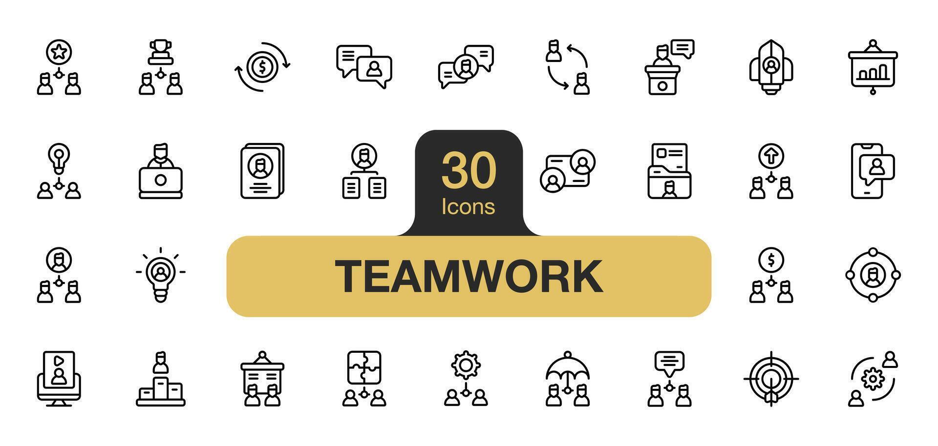 conjunto do 30 trabalho em equipe ícone elemento conjuntos. inclui equipe, Filiação, gerenciamento, comece, líder, cooperação, e mais. esboço ícones vetor coleção.