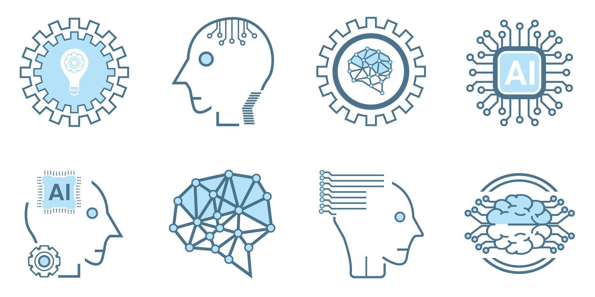 coleção do artificial inteligência ícone, símbolos coleção, isolado forrado máquina ai ícone, inteligente ai e robótico conceitos vetor