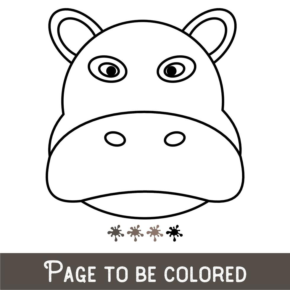 rosto engraçado de hipopótamo para ser colorido, o livro de colorir para crianças pré-escolares com nível de jogo educacional fácil, médio. vetor